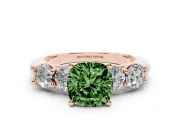 Cushion Cut Five Stone Engagement Ring Setting for a Fancy Green Lab-Grown Diamond | Prong Set Side Stones | Rose Gold