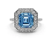 Asscher Cut Halo Engagement Ring Setting for a Fancy Blue Lab-Grown Diamond | Polished Halo Rim | Platinum