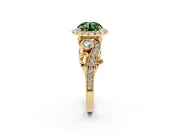 Fancy Green Round Cut Diamond Halo Ring Set in Yellow gold with Milgrain Pavé Band and Prong Setting
