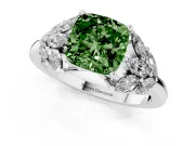 Fancy Green Cushion Cut Diamond Cluster Leaf Design Ring Set in White gold with Prong Setting