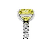 Fancy Yellow Princess Cut Diamond Pavé Solitaire Ring Set in Platinum with Round Band and Prong Setting