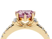 Heart-Shaped Side Stone Engagement Ring Setting for a Fancy Pink Lab-Grown Diamond | Pave Band | Yellow Gold