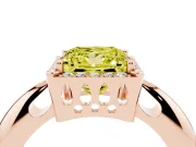 Fancy Yellow Princess Cut Diamond Halo Engagement Ring Set in Rose gold with Plain Split Shank and Prong Setting