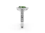 Fancy Green Pear Cut Diamond Halo Ring Set in Platinum with Round Accent Halo, Pavé Band and Prong Setting