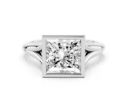 Bezel Set Princess Cut Diamond Solitaire Ring Set in Platinum with Tapered Band