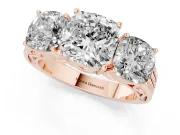 Cushion Cut Diamond Three-Stone Ring Set in Rose gold with Textured Band