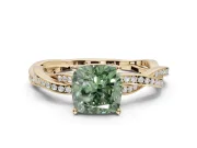 Cushion Cut Twisted Pavé Solitaire Engagement Ring Setting for a Fancy Green Lab-Grown Diamond | Yellow Gold