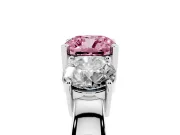 Cushion Cut Three Stone Engagement Ring Setting for a Fancy Pink Lab-Grown Diamond | Wide Plain Band | Platinum