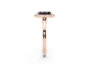 Fancy Black Emerald Cut Halo Round Diamond Solitaire Ring Set in Rose gold with Pavé Band and Prong Setting