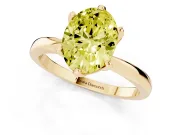 Fancy Yellow Oval Cut Diamond Solitaire Engagement Ring Set in Yellow gold with Slim Tapered Solitaire Band