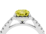 Fancy Yellow Radiant Cut Diamond Halo Engagement Ring Set in Silver with Pavé Band and Prong Setting
