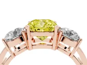 Cushion Cut Three Stone Engagement Ring Setting for a Fancy Yellow Lab-Grown Diamond | Wide Plain Band | Rose Gold