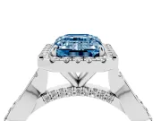 Emerald Cut Twist Halo Engagement Ring Setting for a Fancy Blue Lab-Grown Diamond | Platinum