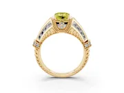 Fancy Yellow Emerald Cut Diamond Vintage-Inspired Milgrain Ring Set in Yellow gold with Accent Split Shank
