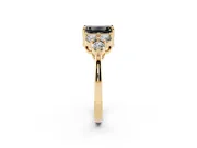 Fancy Black Emerald Cut Diamond Solitaire Ring Set in Yellow gold with Cluster Accents on Each Side