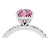 Fancy Pink Cushion Cut Diamond Pavé Band Solitaire Set in Silver with Prong Setting