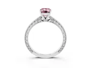 Fancy Pink Emerald Cut Diamond Solitaire Milgrain Engraved Band Set in White gold with Prong Setting