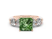 Princess Cut Five Stone Engagement Ring Setting for a Fancy Green Lab-Grown Diamond | Prong Set Side Stones | Rose Gold