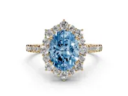 Oval Scalloped Halo Engagement Ring Setting for a Fancy Blue Lab-Grown Diamond | Single Row Pave | Yellow Gold