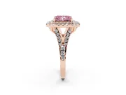Radiant Cut Halo Split Shank Engagement Ring Setting for a Fancy Pink Lab-Grown Diamond | Pavé Strands | Rose Gold