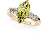 Fancy Yellow Marquise Cut Diamond Five-Stone Prong Set Engagement Ring Set in Yellow gold with Channel Band