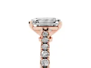 Emerald Cut Pavé Solitaire Engagement Ring Setting | Single Row Shoulders | Rose Gold