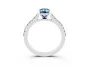 Fancy Blue Emerald Cut Diamond Solitaire Engagement Ring Set in Silver with Delicate Pavé Band and Prong Setting