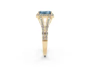 Emerald Cut Halo Engagement Ring Setting for a Fancy Blue Lab-Grown Diamond | V-Split Pavé Band | Yellow Gold