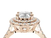 Oval Lab-Grown Diamond Double Halo Statement Ring Set in Rose Gold with Pavé Band