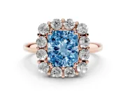 Radiant Cut Cluster Halo Engagement Ring Setting for a Fancy Blue Lab-Grown Diamond | Large Round Accents | Rose Gold