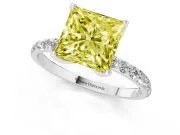 Princess Cut Pave Solitaire Engagement Ring Setting for a Fancy Yellow Lab-Grown Diamond | Slim Band | Platinum