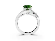 Fancy Green Heart Cut Diamond Halo Ring Set in White gold with Marquise and Pavé Band in Prong Setting