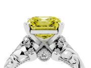 Asscher Cut Filigree Engagement Ring Setting for a Fancy Yellow Lab-Grown Diamond | Sterling Silver