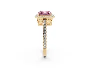 Asscher Cut Pave Halo Engagement Ring Setting for a Fancy Pink Lab-Grown Diamond | Yellow Gold