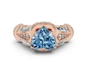 Fancy Blue Heart Cut Diamond Vintage-Inspired Milgrain Ring Set in Rose gold with Accent Split Shank