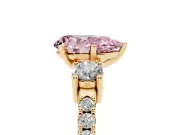 Pear-Shaped Three Stone Engagement Ring Setting for a Fancy Pink Lab-Grown Diamond | Pavé Band | Yellow Gold