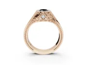 Marquise Vintage Bezel Engagement Ring Setting for a Black Center | Engraved Band | Rose Gold