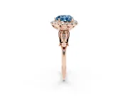 Fancy Blue Heart Cut Diamond Halo Engagement Ring Set in Rose gold with Filigree Band and Prong-Set Center