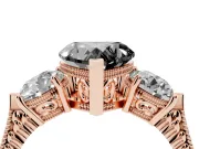 Fancy Black Heart Cut Diamond Three-Stone Ring Set in Rose gold with Milgrain Band