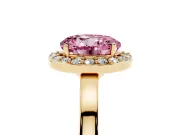 Round Thin Halo Low Profile Engagement Ring Setting for a Fancy Pink Lab-Grown Diamond | Slim Plain Band | Yellow Gold
