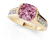 Cushion Cut Half Bezel Engagement Ring Setting for a Fancy Pink Lab-Grown Diamond | Yellow Gold