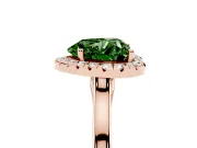 Fancy Green Heart Cut Halo Round Diamond Solitaire Ring Set in Rose gold with Pavé Band and Prong Setting