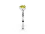 Fancy Yellow Heart Cut Diamond Solitaire Engagement Ring Set in Silver with Bezel Accents on Beaded Band