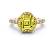 Asscher Cut Floral Pavé Engagement Ring Setting for a Fancy Yellow Lab-Grown Diamond | Yellow Gold