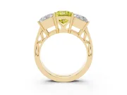 Princess Cut Three Stone Engagement Ring Setting for a Fancy Yellow Lab-Grown Diamond | Beaded Shoulders | Yellow Gold