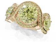 Round Three Stone Halo Engagement Ring Setting for a Fancy Yellow Lab-Grown Diamond | Pavé Wave Band | Yellow Gold