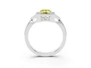 Fancy Yellow Emerald Cut Diamond Halo Engagement Ring Set in Silver with Milgrain Pavé Band