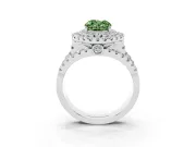 Oval Double Halo Split Shank Engagement Ring Setting for a Fancy Green Lab-Grown Diamond | Pave Strands | Platinum