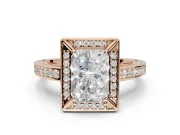 Radiant Cut Sectioned Halo Engagement Ring Setting | Pavé Gallery and Band | Rose Gold