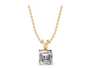 Asscher Cut Lab-Grown Diamond Solitaire Pendant Necklace | V-Shaped Bail | Yellow Gold
